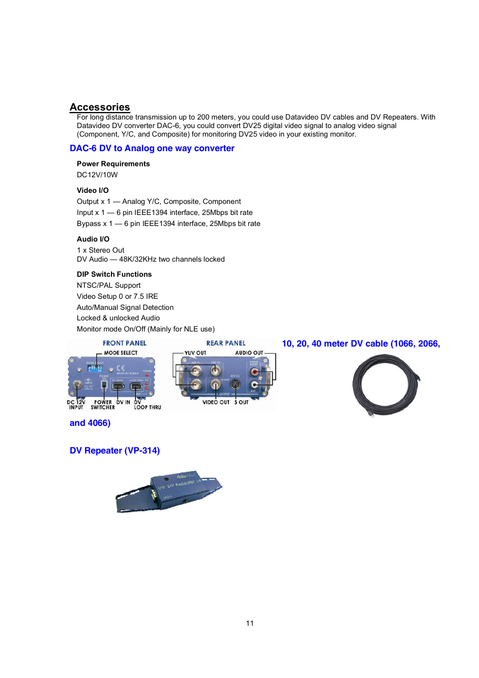 Accessories | Datavideo PPT-100 User Manual | Page 12 / 15