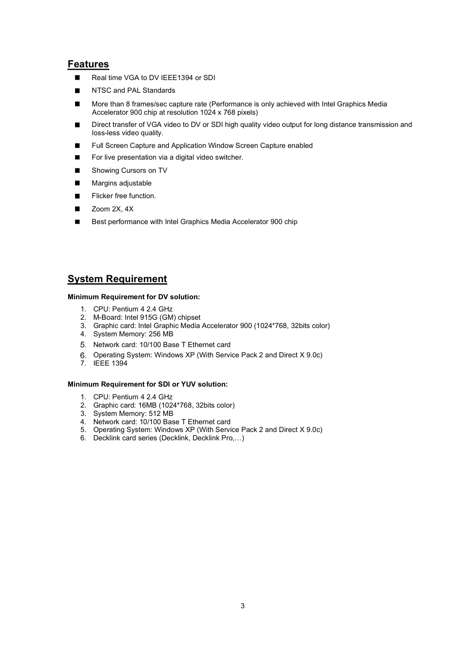 Features, System requirement | Datavideo PPT-100 User Manual | Page 4 / 15