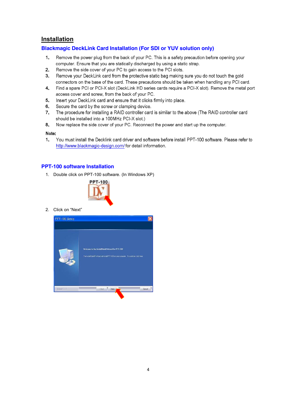 Installation | Datavideo PPT-100 User Manual | Page 5 / 15