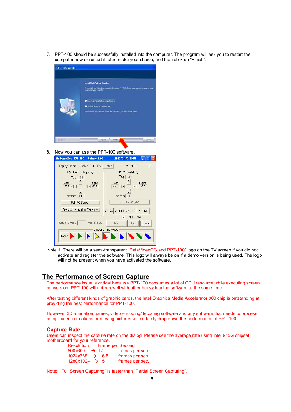 The performance of screen capture | Datavideo PPT-100 User Manual | Page 7 / 15