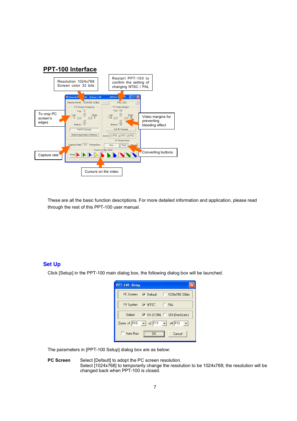 Ppt­100 interface, Set up | Datavideo PPT-100 User Manual | Page 8 / 15