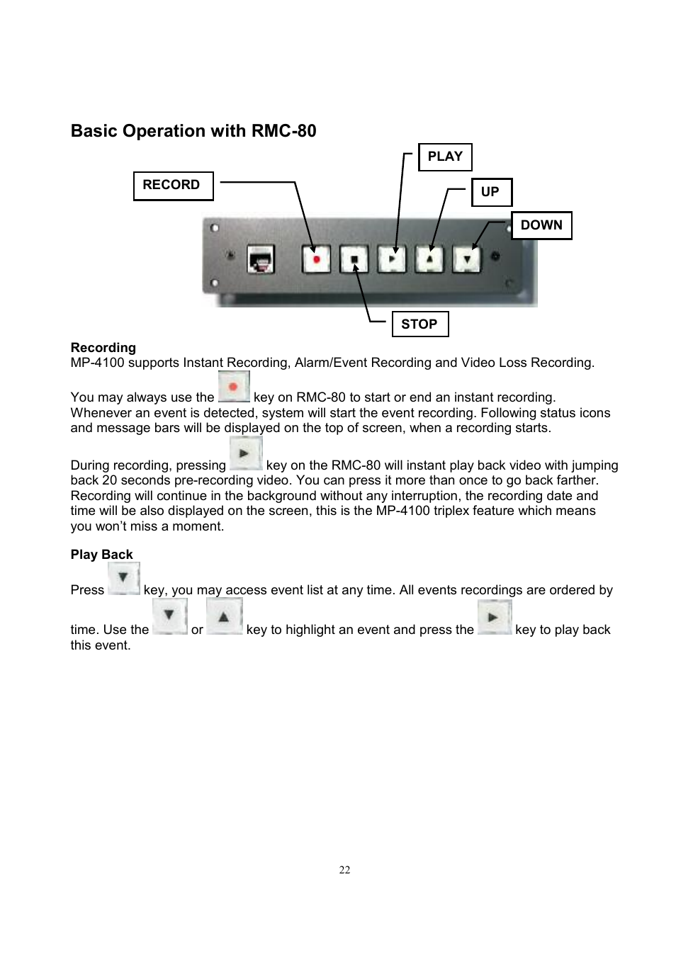 Basic operation with rmc-80 | Datavideo MP-4100 User Manual | Page 23 / 46