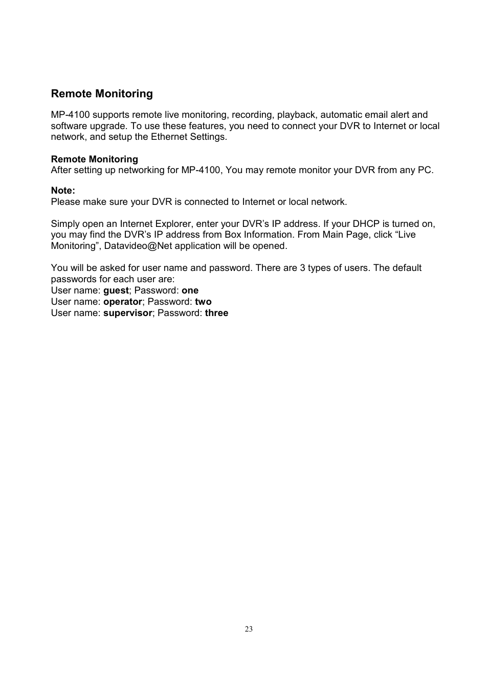 Remote monitoring | Datavideo MP-4100 User Manual | Page 24 / 46