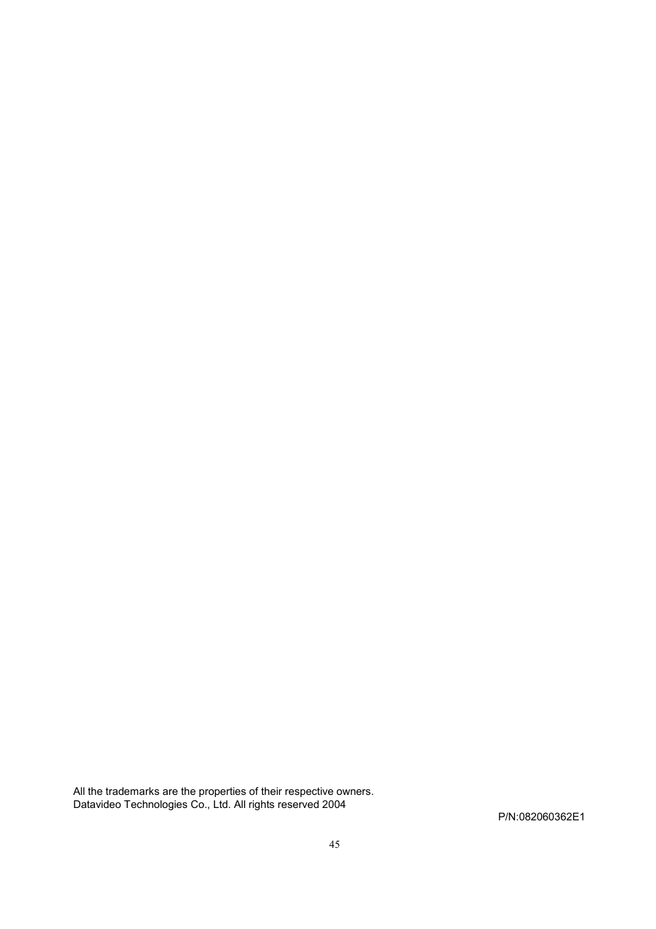 Datavideo MP-4100 User Manual | Page 46 / 46