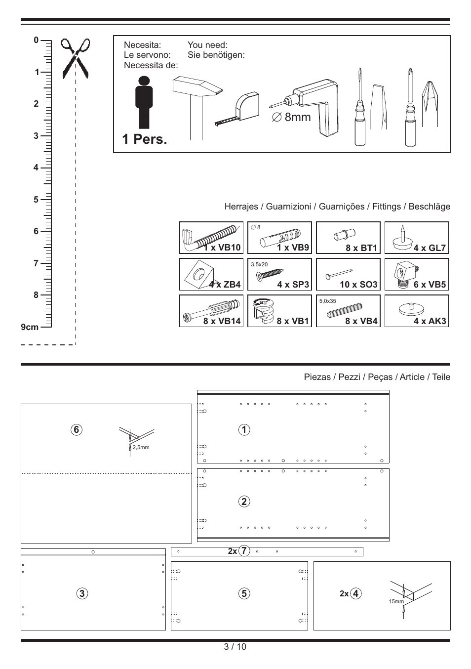 1 pers, E 8mm | Livarno SHELVING UNIT User Manual | Page 3 / 10