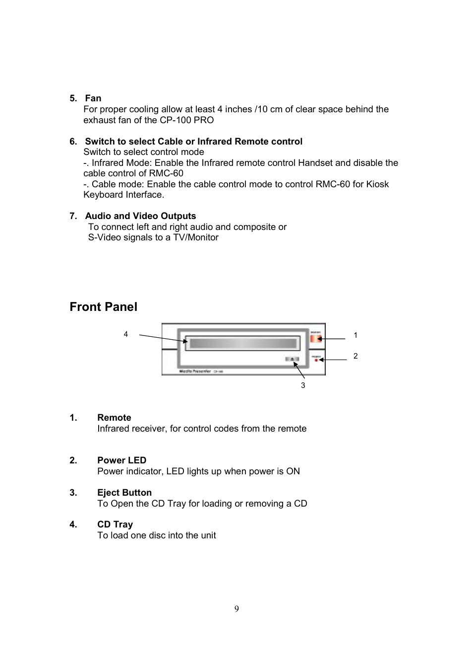 Front panel | Datavideo CP-100 PRO User Manual | Page 10 / 30