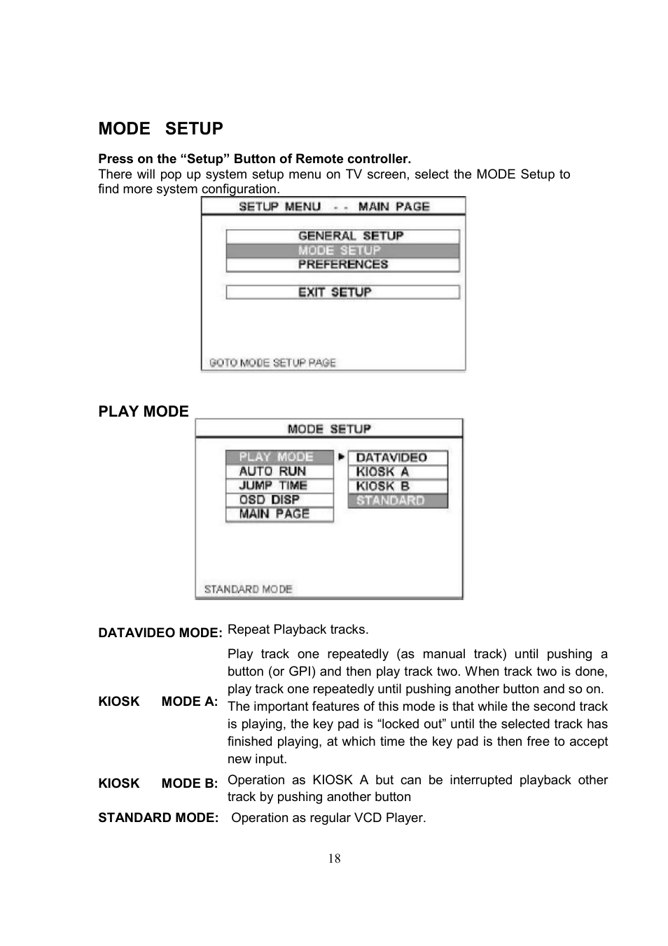 Mode setup | Datavideo CP-100 PRO User Manual | Page 19 / 30