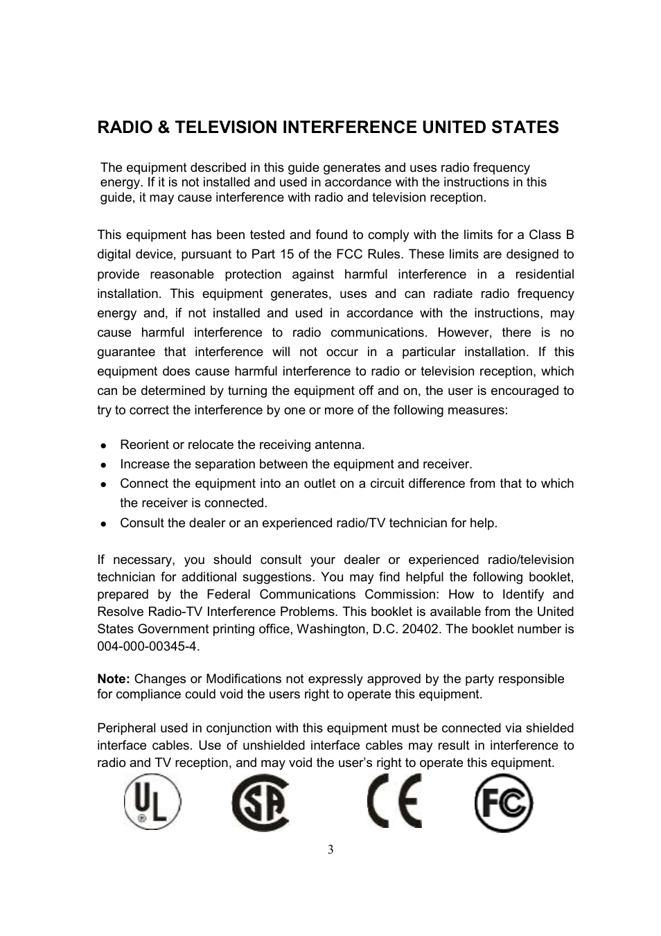 Radio & television interference united states | Datavideo CP-100 PRO User Manual | Page 4 / 30