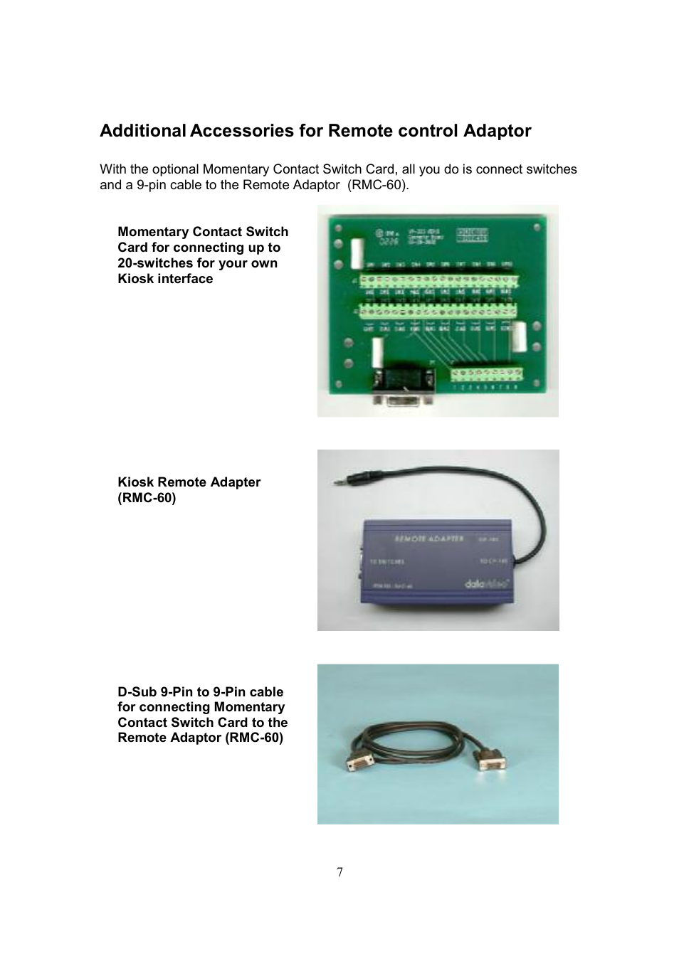 Additional, Accessories for remote control adaptor | Datavideo CP-100 PRO User Manual | Page 8 / 30