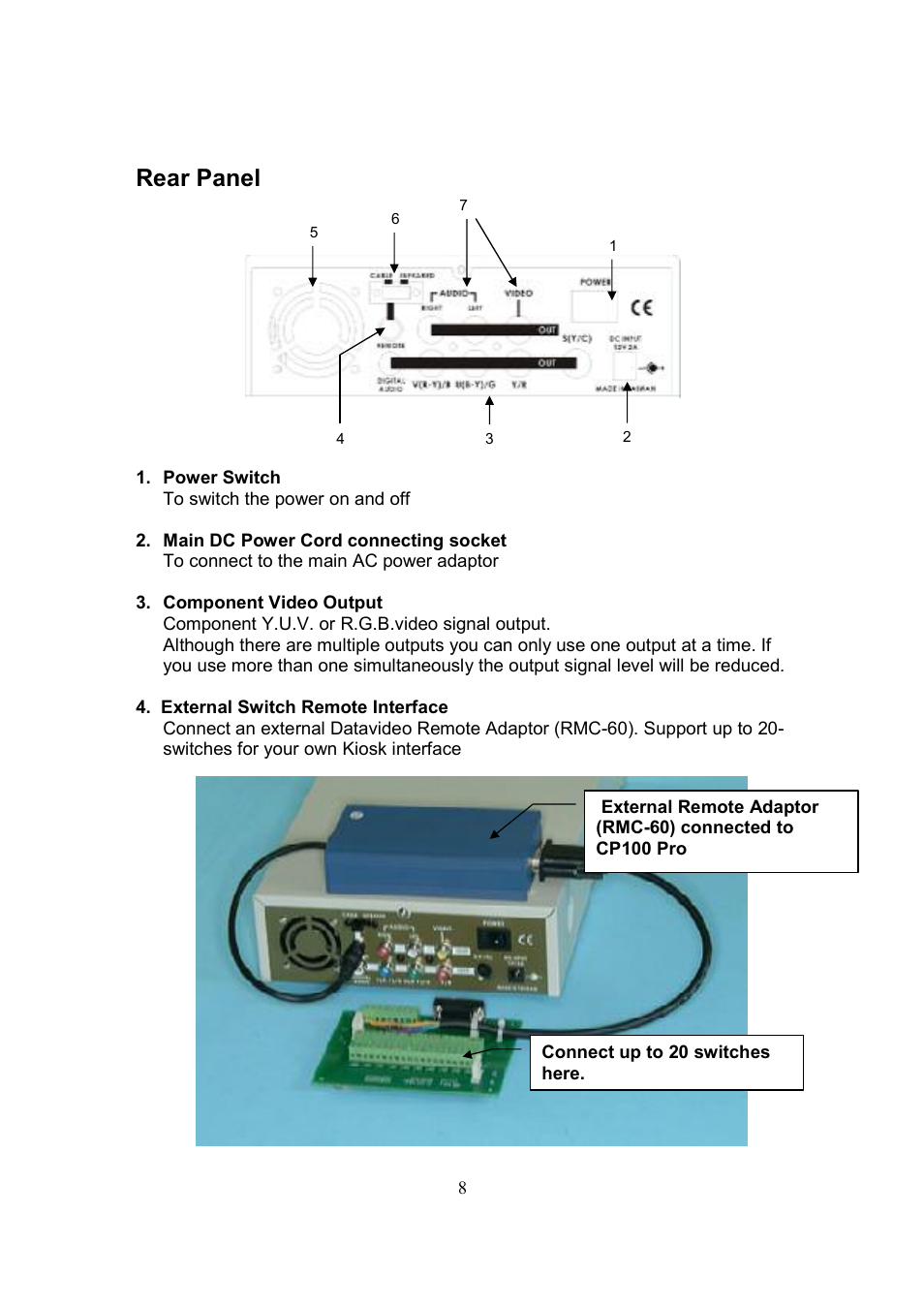 Rear panel | Datavideo CP-100 PRO User Manual | Page 9 / 30