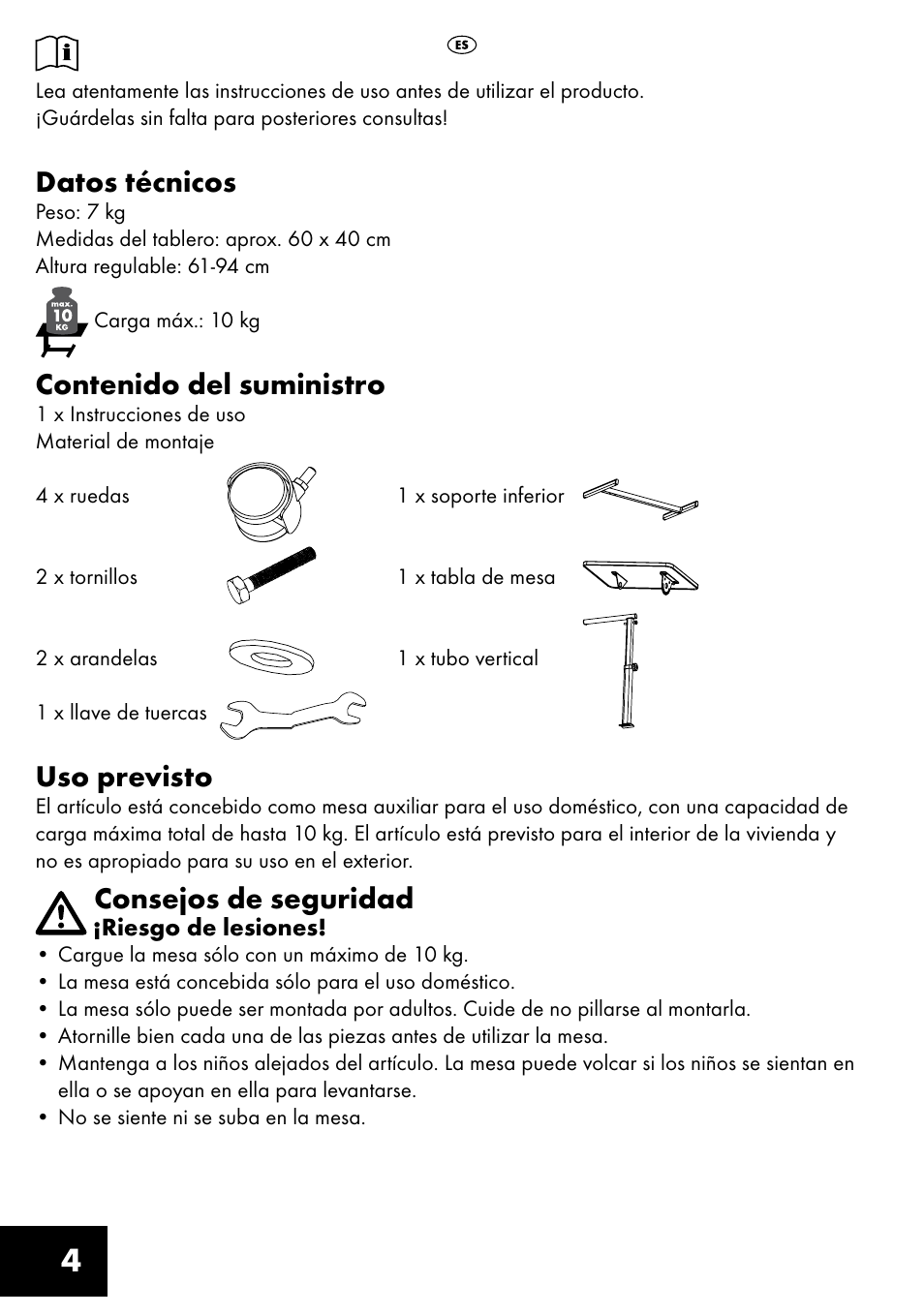 Livarno TILTING TABLE User Manual | Page 4 / 20