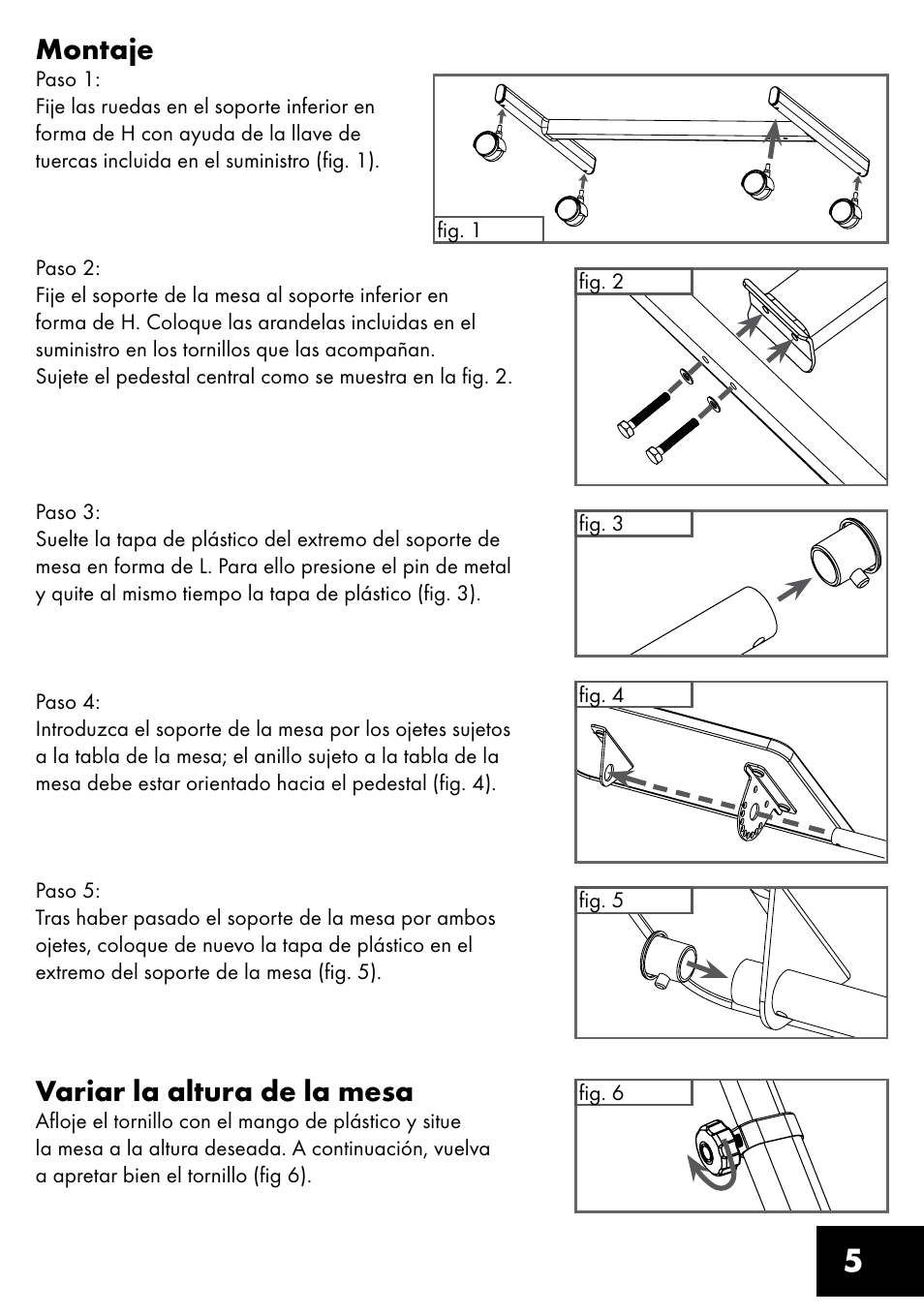 5montaje, Variar la altura de la mesa | Livarno TILTING TABLE User Manual | Page 5 / 20