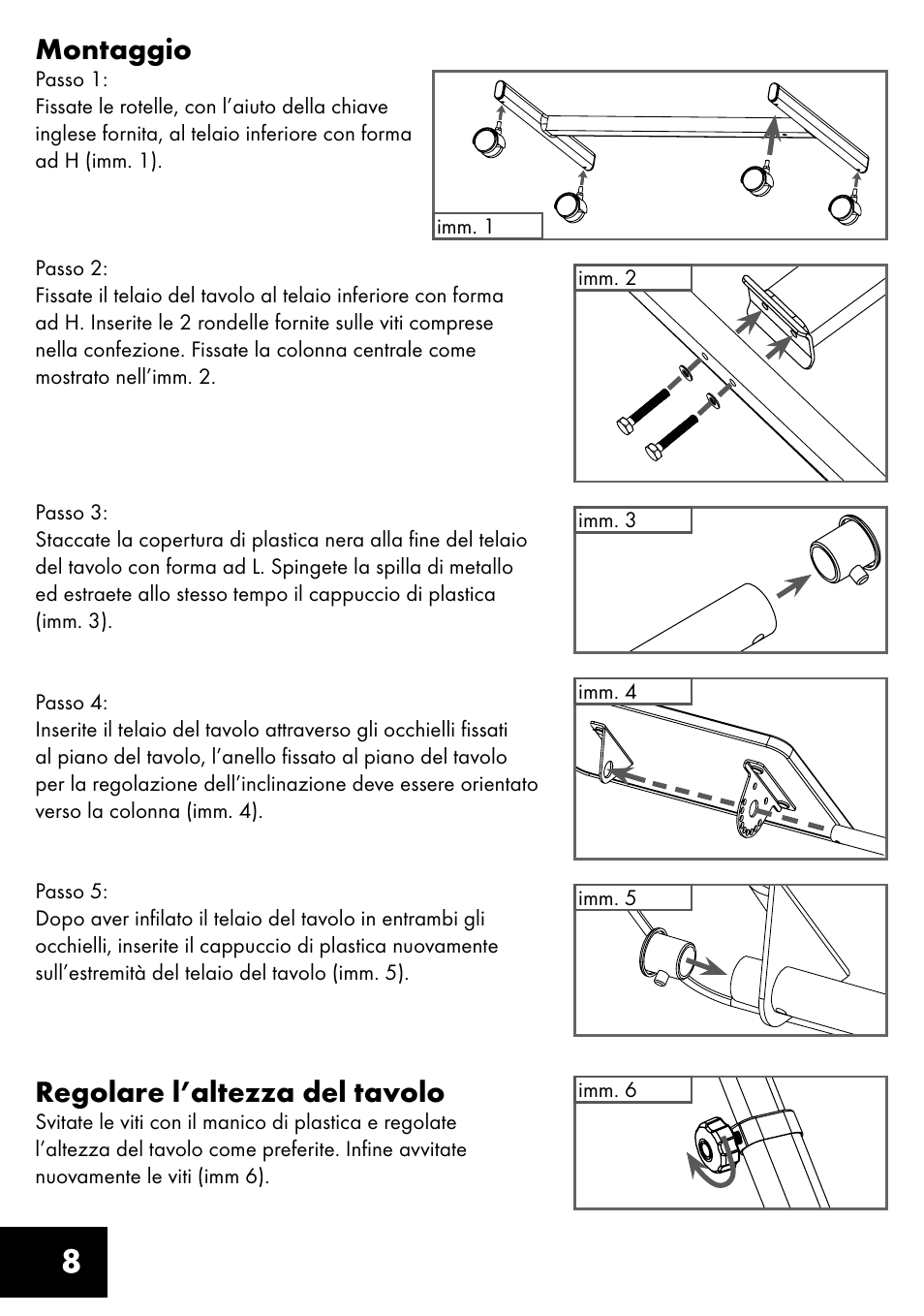 8montaggio, Regolare l’altezza del tavolo | Livarno TILTING TABLE User Manual | Page 8 / 20