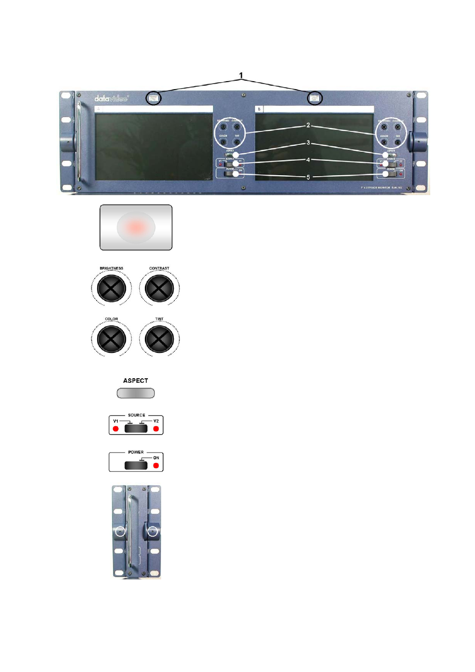 Functions - front panel | Datavideo TLM-702 User Manual | Page 6 / 9