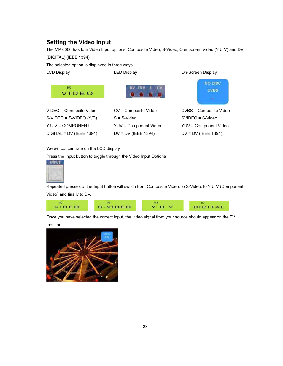 Setting the video input | Datavideo MP-6000 Mk2 User Manual | Page 24 / 49