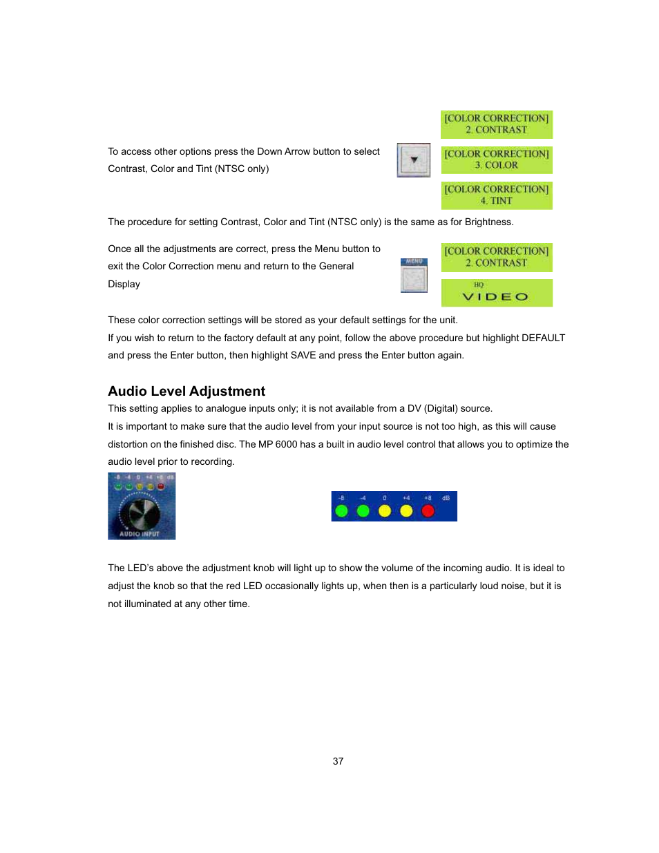 Audio level adjustment | Datavideo MP-6000 Mk2 User Manual | Page 38 / 49