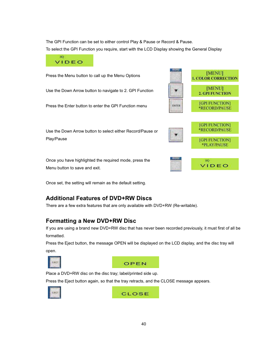 Additional features of dvd+rw discs, Formatting a new dvd+rw disc | Datavideo MP-6000 Mk2 User Manual | Page 41 / 49