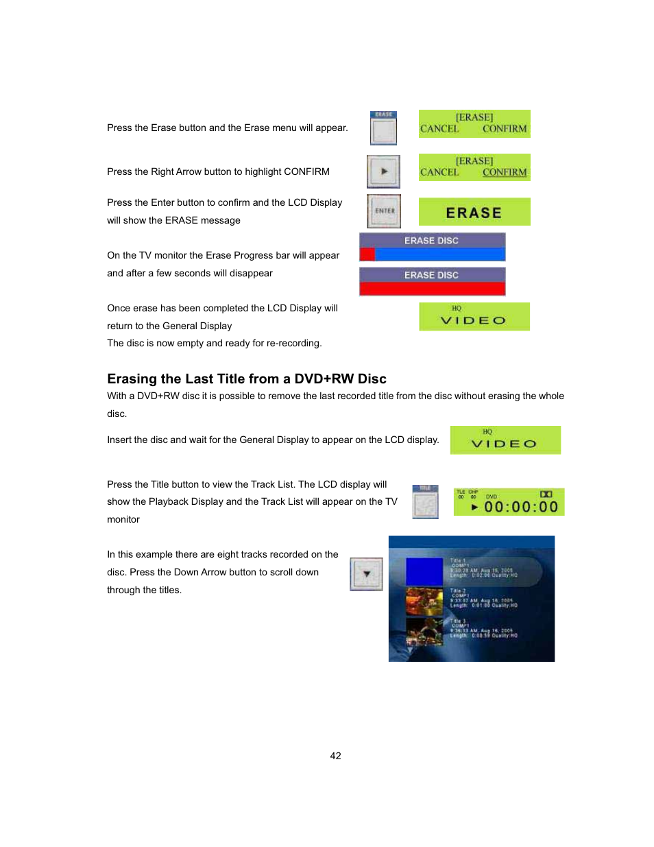 Erasing the last title from a dvd+rw disc | Datavideo MP-6000 Mk2 User Manual | Page 43 / 49