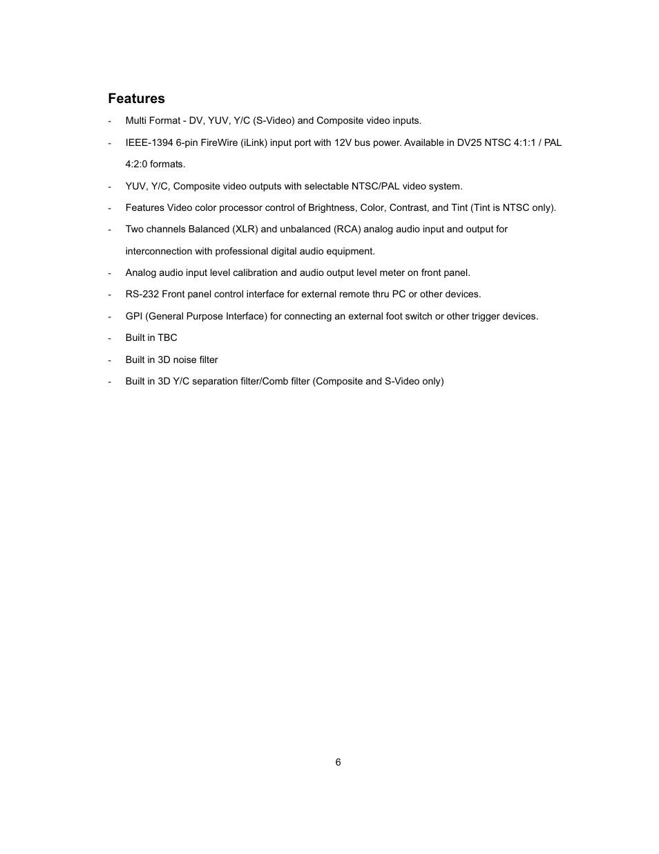 Features | Datavideo MP-6000 Mk2 User Manual | Page 7 / 49