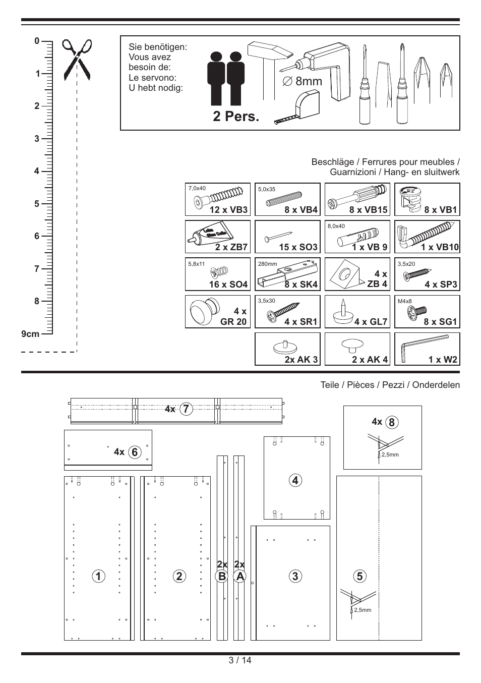 2 pers, E 8mm | Livarno CHEST OF DRAWERS User Manual | Page 3 / 14