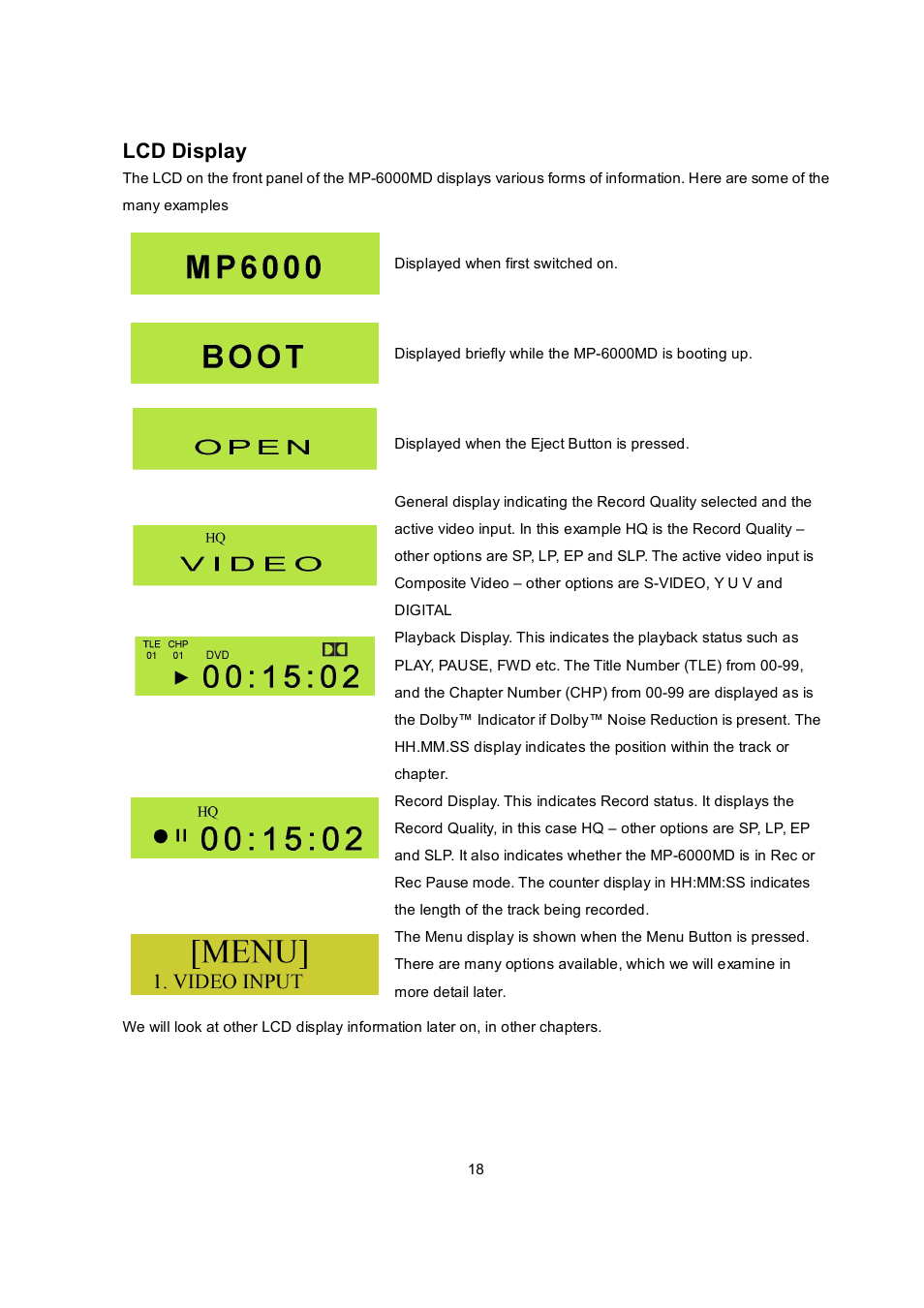 Lcd display | Datavideo MP6000MD User Manual | Page 19 / 49