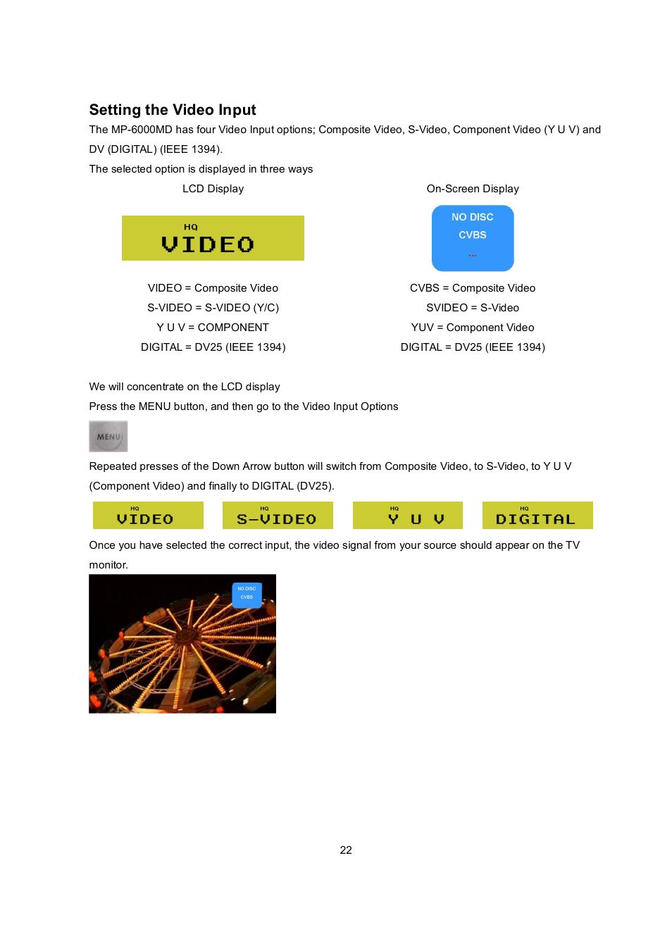 Setting the video input | Datavideo MP6000MD User Manual | Page 23 / 49