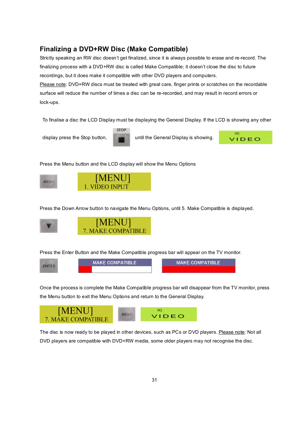 Finalizing a dvd+rw disc (make compatible) | Datavideo MP6000MD User Manual | Page 32 / 49