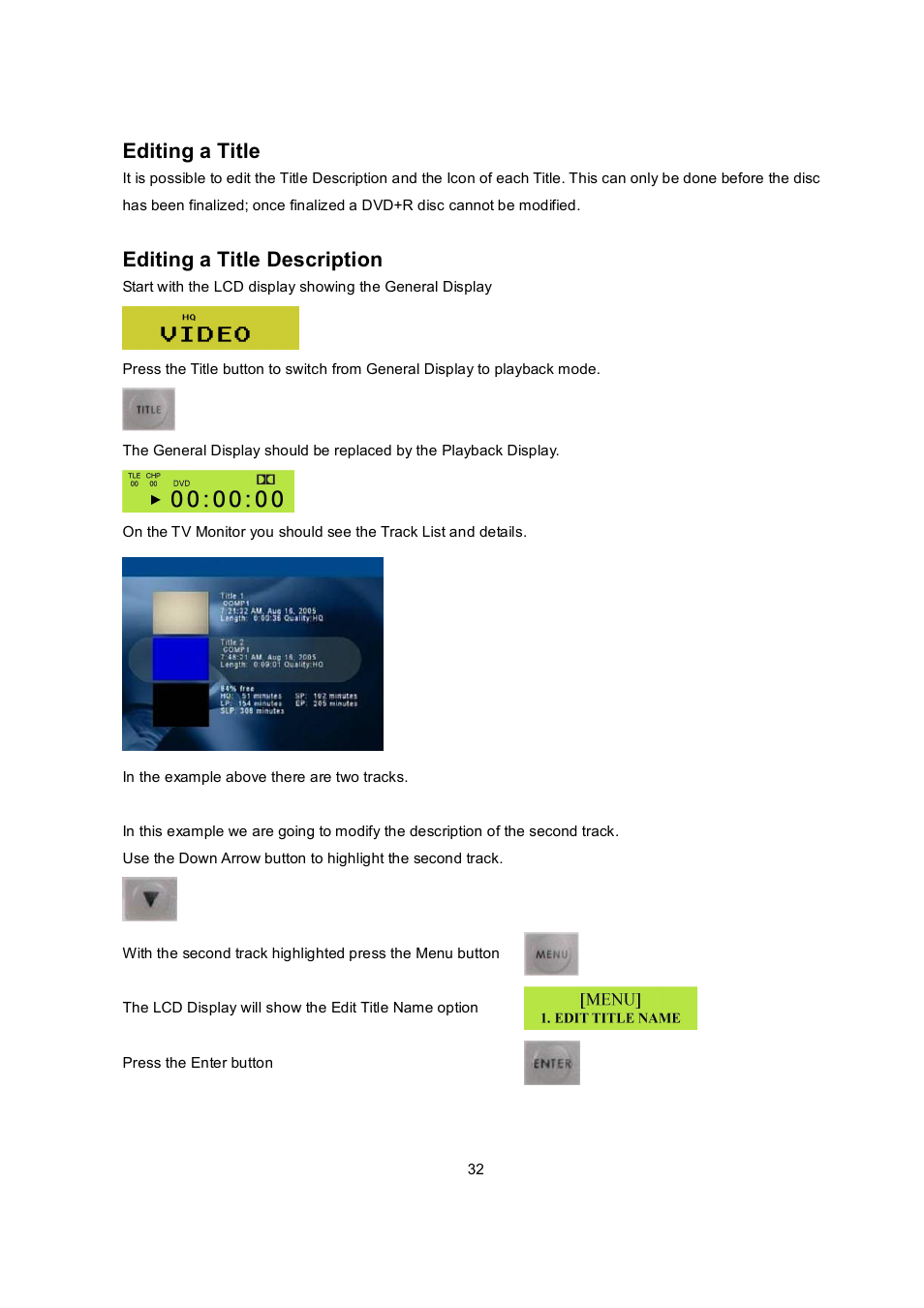 Editing a title, Editing a title description | Datavideo MP6000MD User Manual | Page 33 / 49