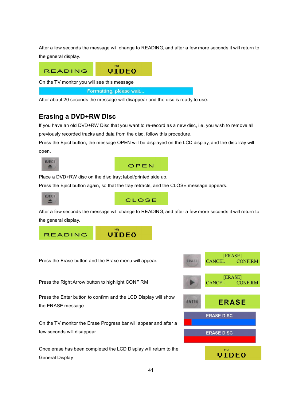 Erasing a dvd+rw disc | Datavideo MP6000MD User Manual | Page 42 / 49