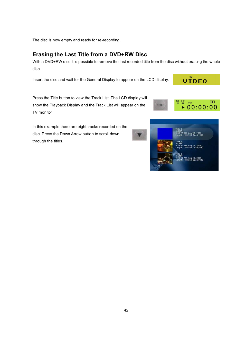 Erasing the last title from a dvd+rw disc | Datavideo MP6000MD User Manual | Page 43 / 49