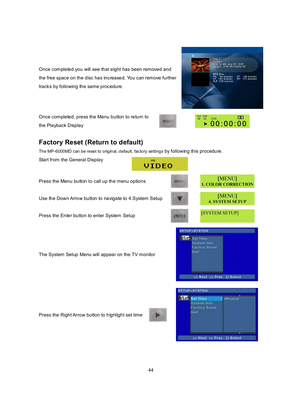 Factory reset (return to default) | Datavideo MP6000MD User Manual | Page 45 / 49