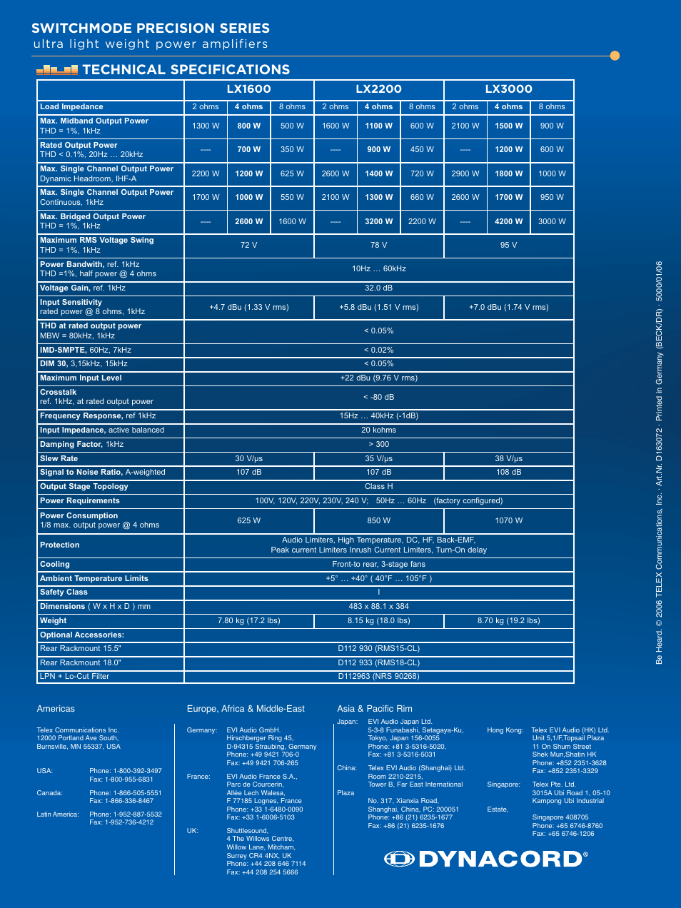 Switchmode precision series, Technical specifications, Ultra light weight power amplifiers | Dynacord LX3000 User Manual | Page 4 / 4
