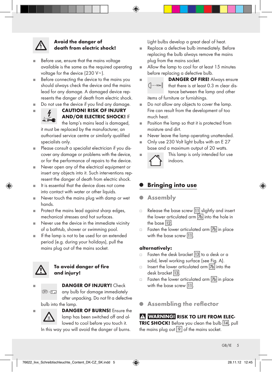 Bringing into use, Assembly, Assembling the reflector | Livarno Z31317A-BS / Z31317B-BS / Z31317C-BS User Manual | Page 5 / 24