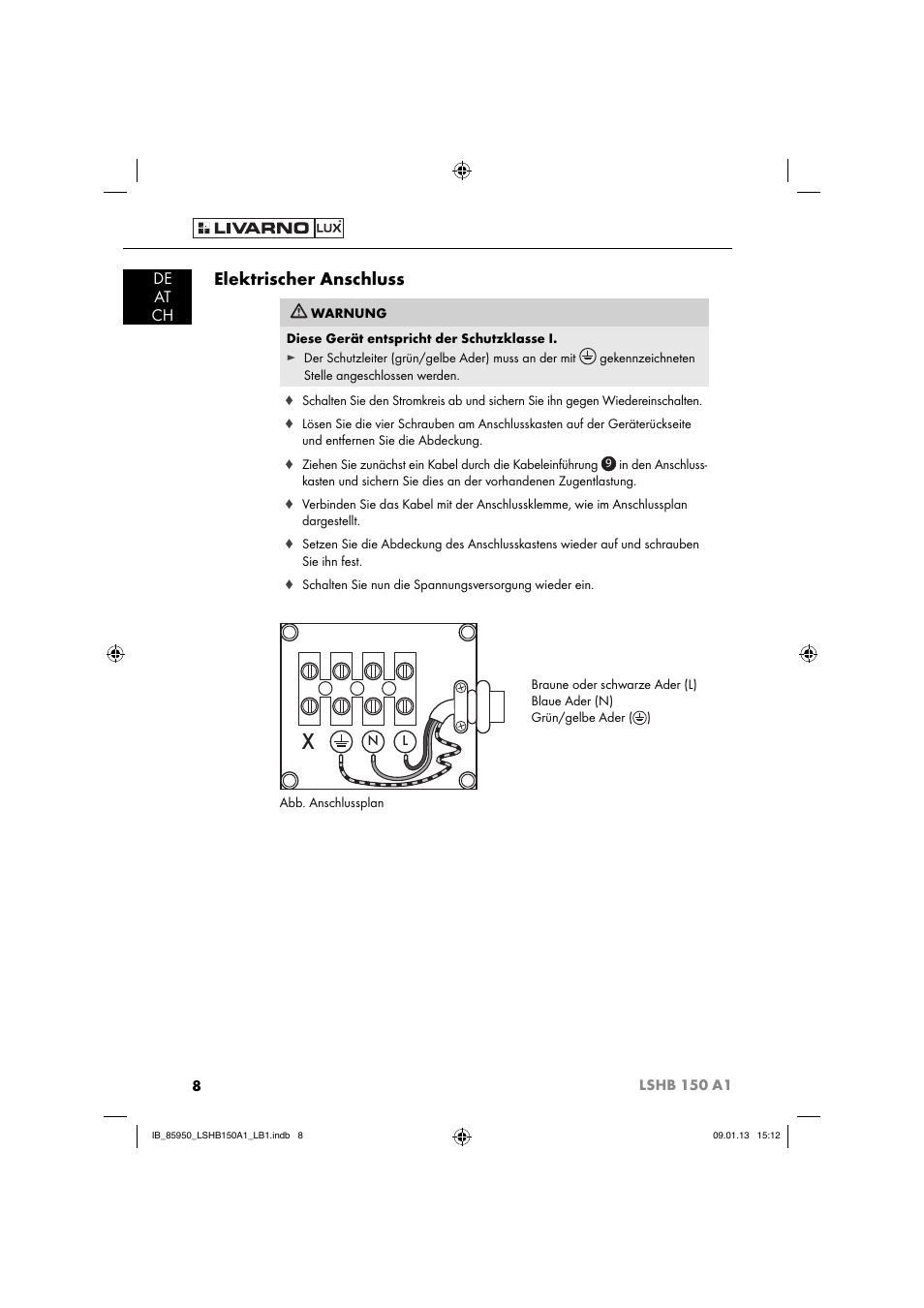 Elektrischer anschluss, De at ch | Livarno LSHB 150 A1 User Manual | Page 11 / 64