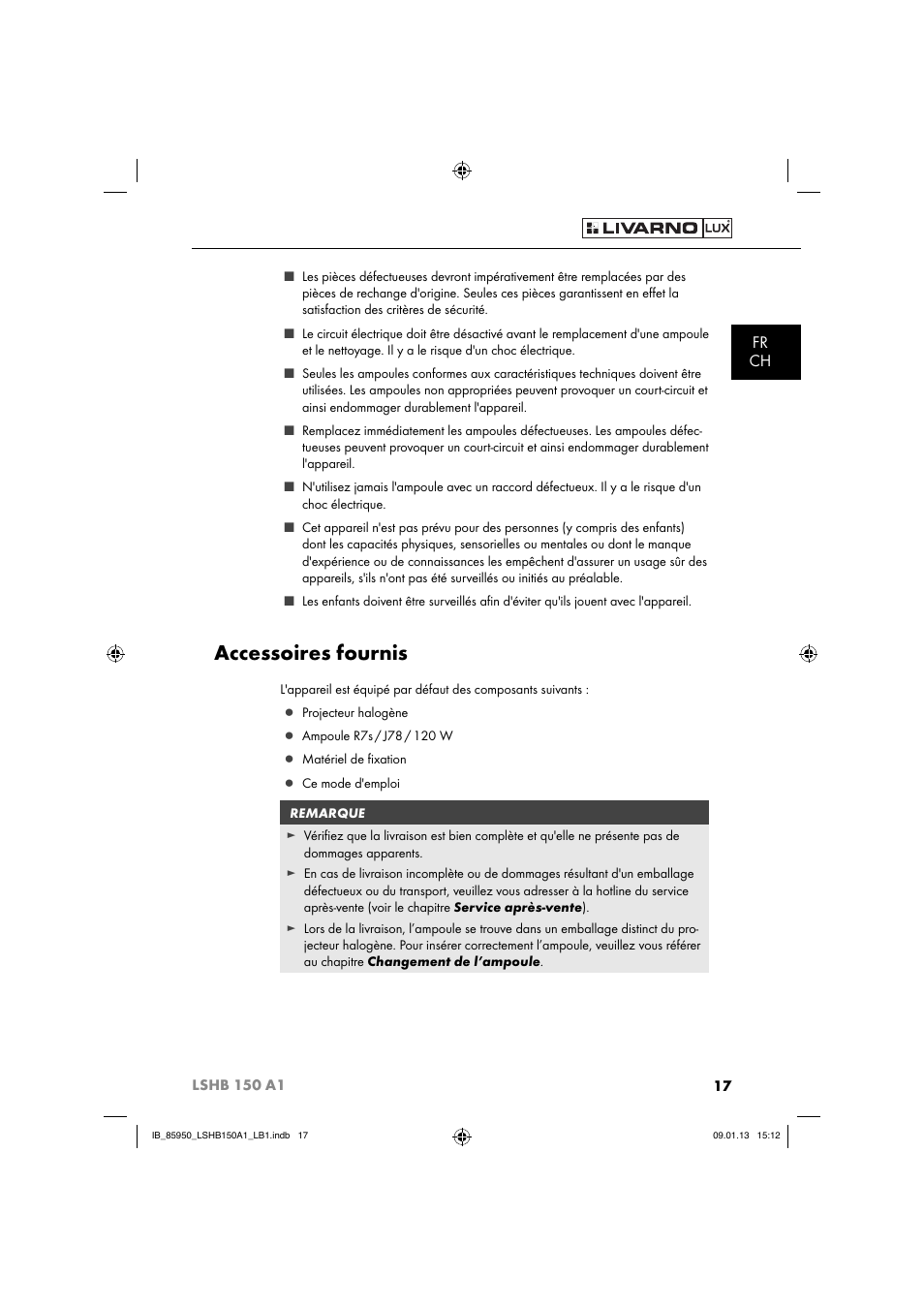 Accessoires fournis, Fr ch | Livarno LSHB 150 A1 User Manual | Page 20 / 64