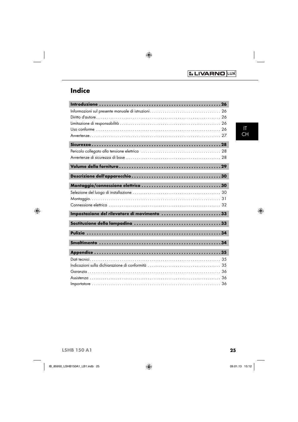 Indice, It ch | Livarno LSHB 150 A1 User Manual | Page 28 / 64