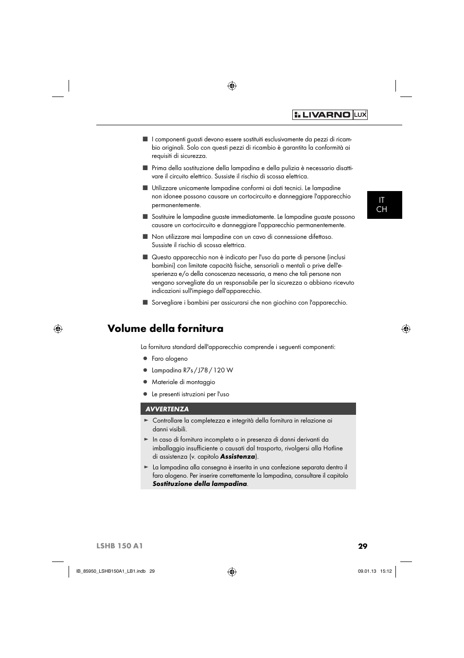 Volume della fornitura, It ch | Livarno LSHB 150 A1 User Manual | Page 32 / 64