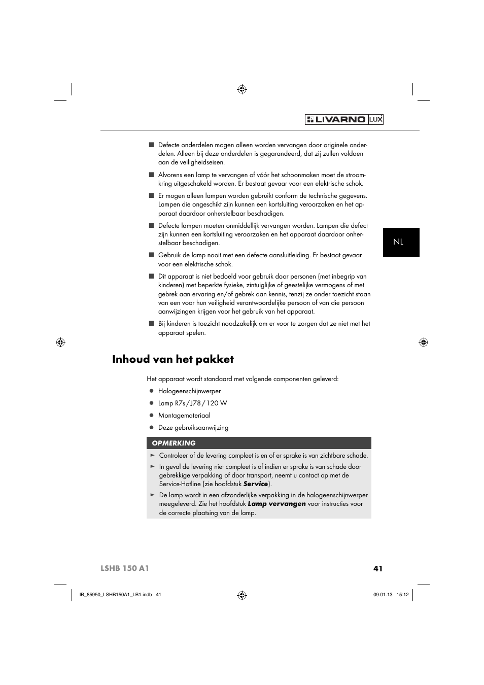 Inhoud van het pakket | Livarno LSHB 150 A1 User Manual | Page 44 / 64