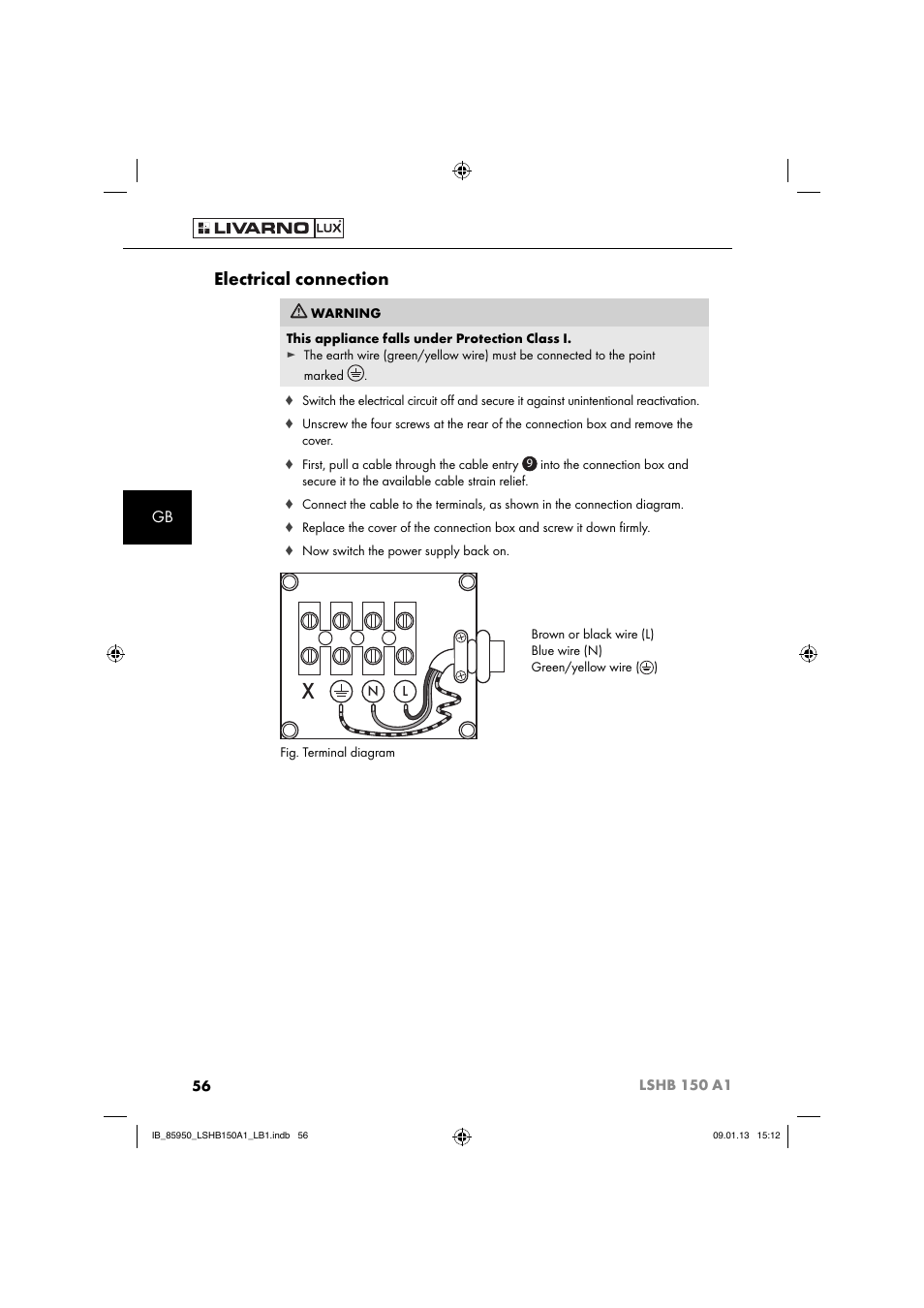 Electrical connection | Livarno LSHB 150 A1 User Manual | Page 59 / 64