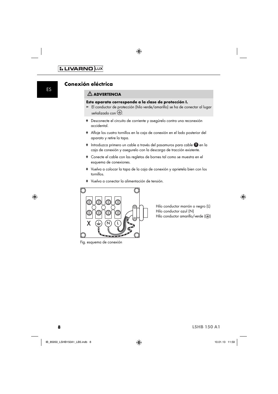 Conexión eléctrica | Livarno LSHB 150 A1 User Manual | Page 11 / 64
