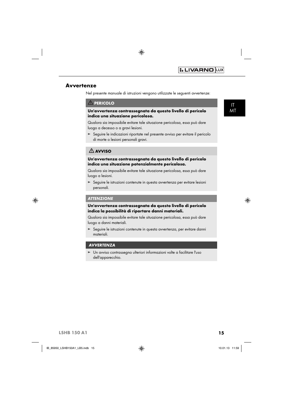 Avvertenze, It mt | Livarno LSHB 150 A1 User Manual | Page 18 / 64