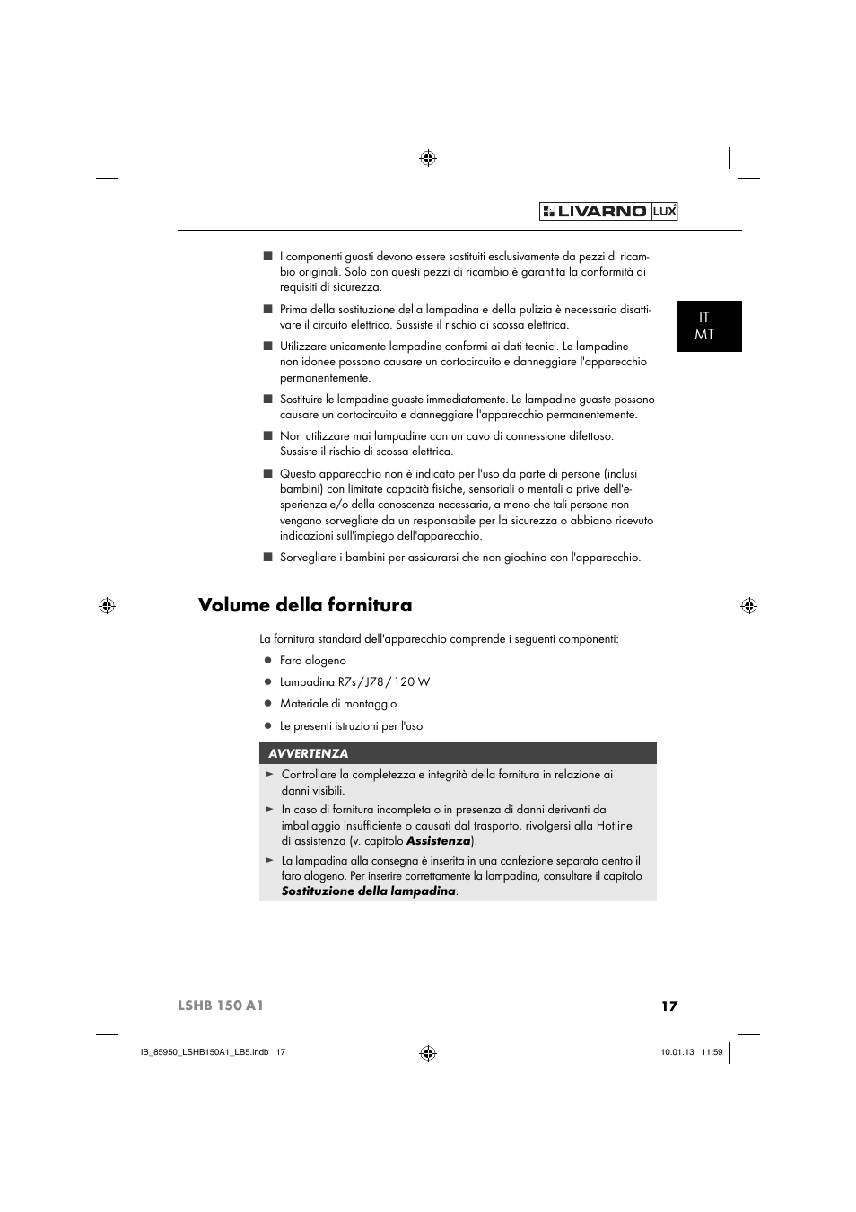 Volume della fornitura, It mt | Livarno LSHB 150 A1 User Manual | Page 20 / 64