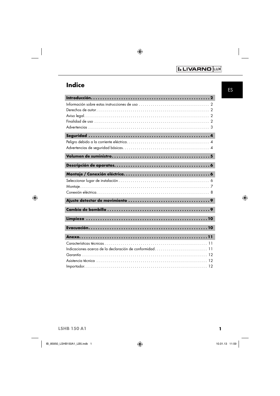 Indice | Livarno LSHB 150 A1 User Manual | Page 4 / 64