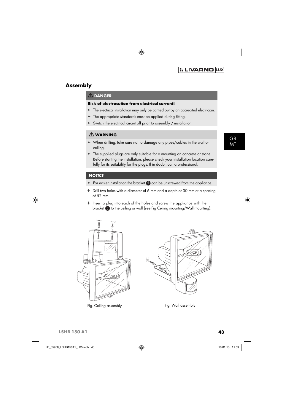 Assembly, Gb mt | Livarno LSHB 150 A1 User Manual | Page 46 / 64