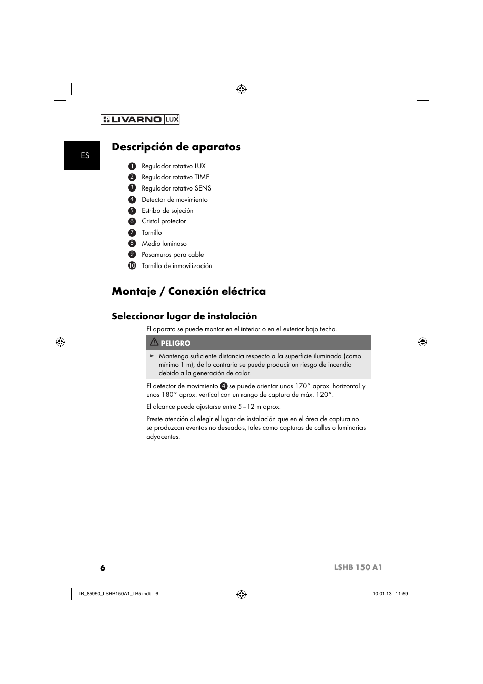 Descripción de aparatos, Montaje / conexión eléctrica, Seleccionar lugar de instalación | Livarno LSHB 150 A1 User Manual | Page 9 / 64