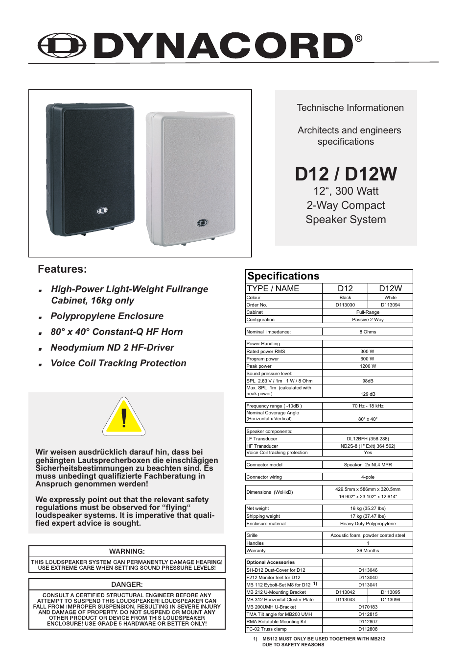 Dynacord D12 User Manual | 6 pages