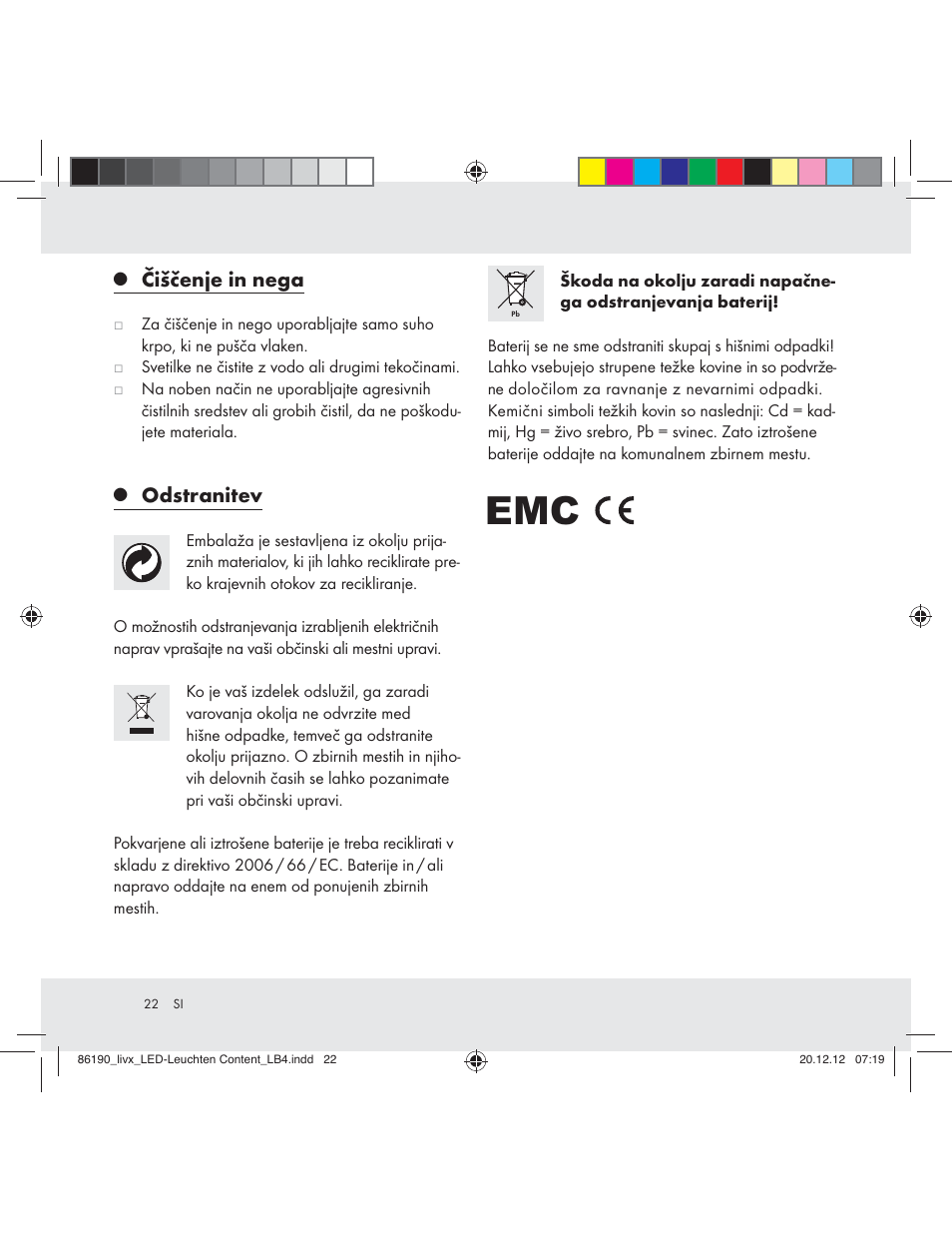 Čiščenje in nega, Odstranitev | Livarno Z31124A Z31124B User Manual | Page 22 / 37