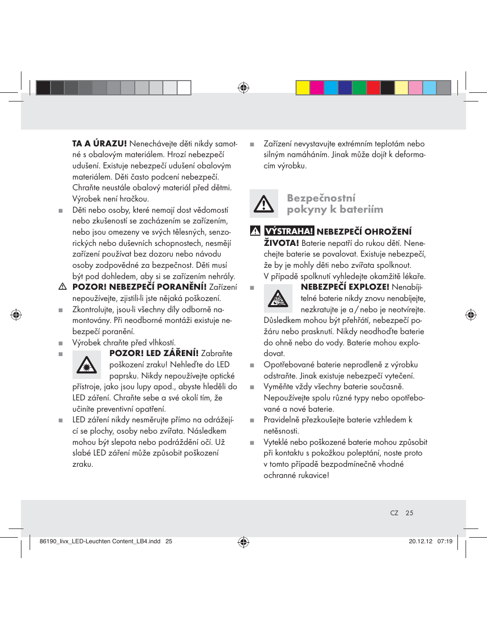 Bezpečnostní pokyny k bateriím | Livarno Z31124A Z31124B User Manual | Page 25 / 37