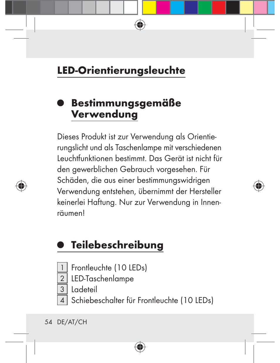 Led-orientierungsleuchte, Bestimmungsgemäße verwendung, Teilebeschreibung | Livarno Z31330-BS User Manual | Page 54 / 65