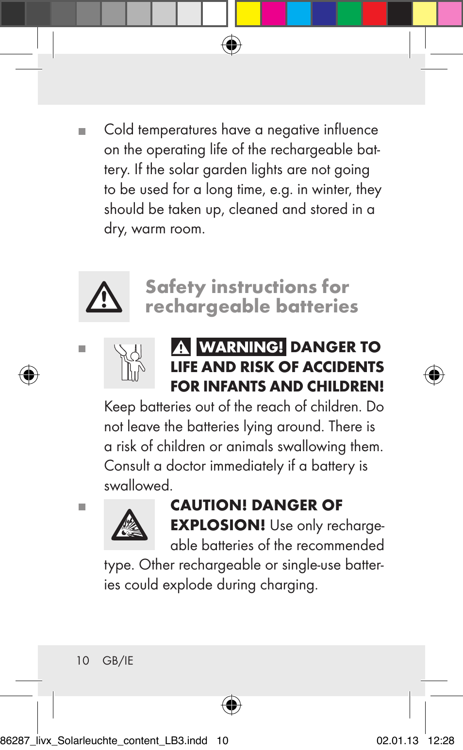 Safety instructions for rechargeable batteries | Livarno Z31390 User Manual | Page 10 / 19